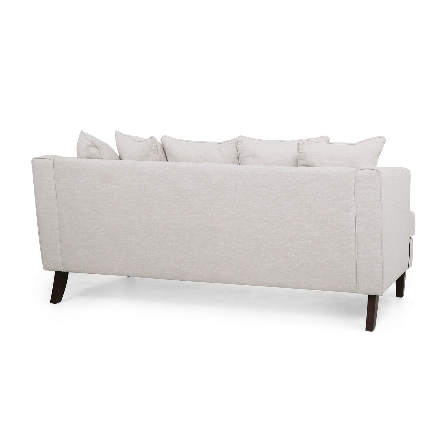 Divano a 3 posti Zuko da 74 pollici, tessuto beige, 5 cuscini decorativi, gambe in legno