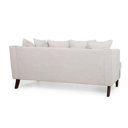 Divano a 3 posti Zuko da 74 pollici, tessuto beige, 5 cuscini decorativi, gambe in legno