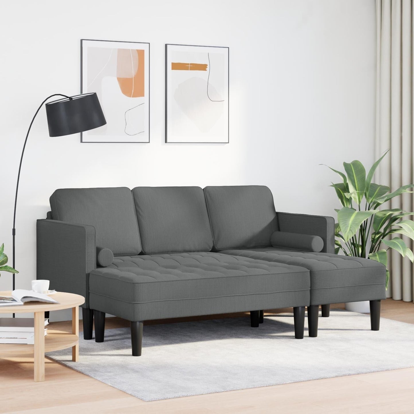 vidaXL Set Divano 2/3 Pezzi con Cuscini Tessuto Nero/Grigio Scuro/Grigio Chiaro - 68,1 x 51,6 x 26,4