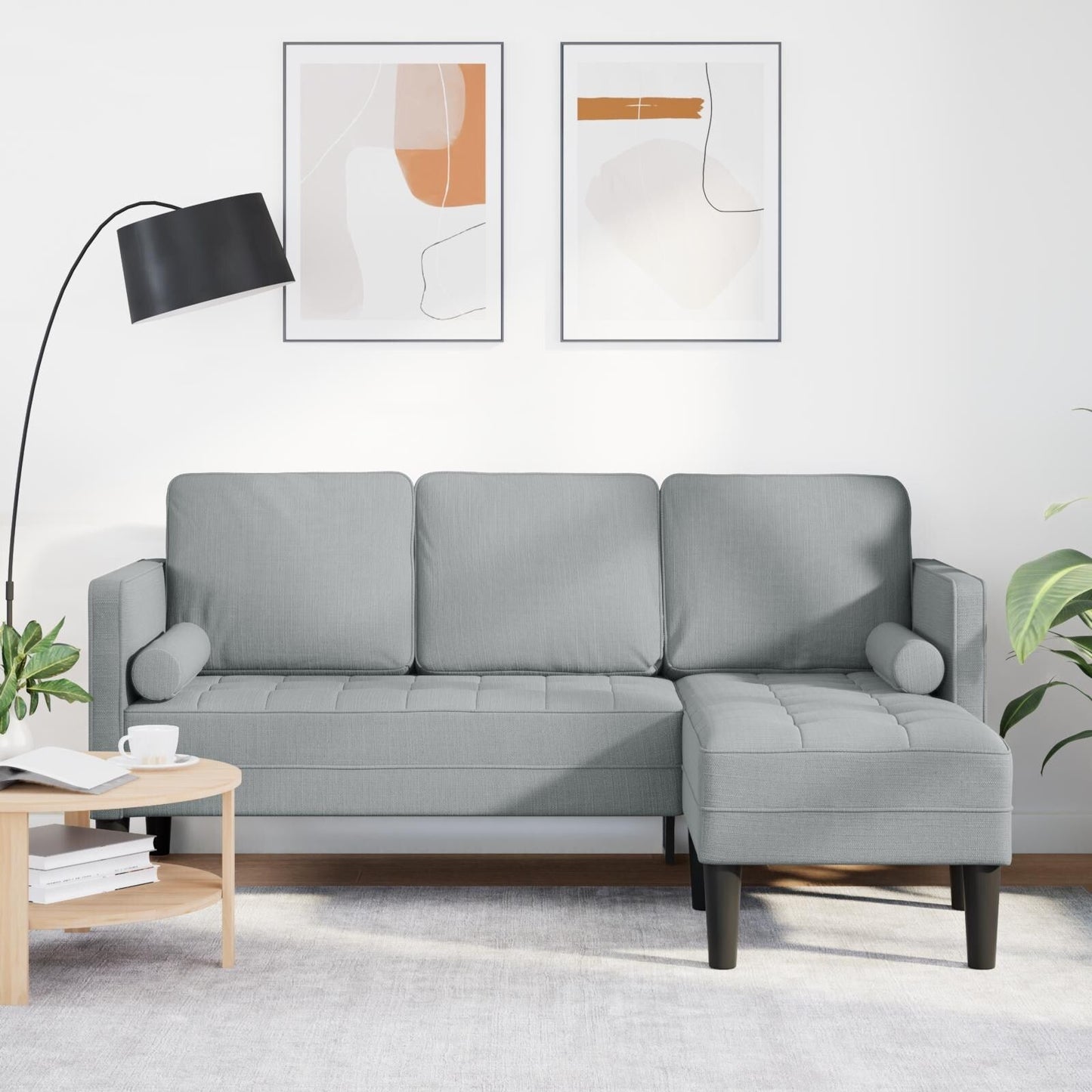 vidaXL Set Divano 2/3 Pezzi con Cuscini Tessuto Nero/Grigio Scuro/Grigio Chiaro - 68,1 x 51,6 x 26,4