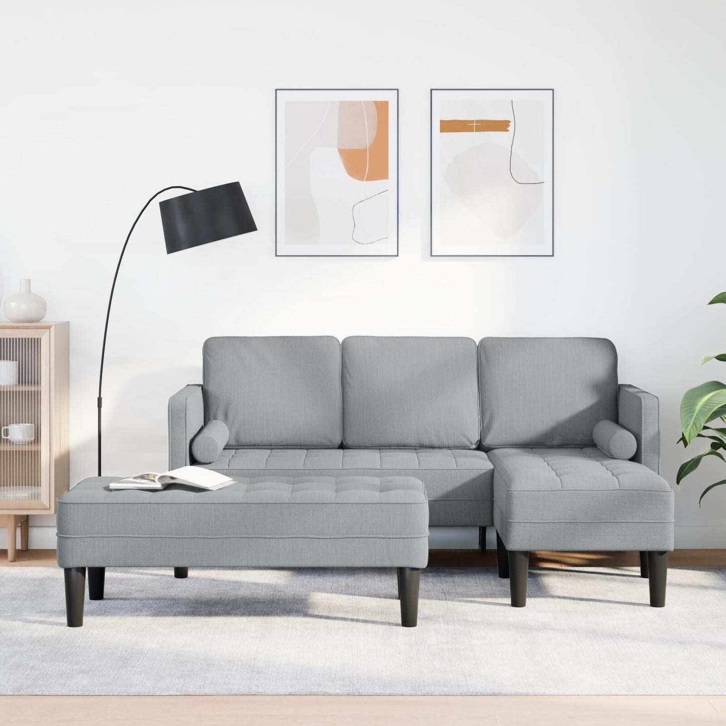 vidaXL Set Divano 2/3 Pezzi con Cuscini Tessuto Nero/Grigio Scuro/Grigio Chiaro - 68,1 x 51,6 x 26,4