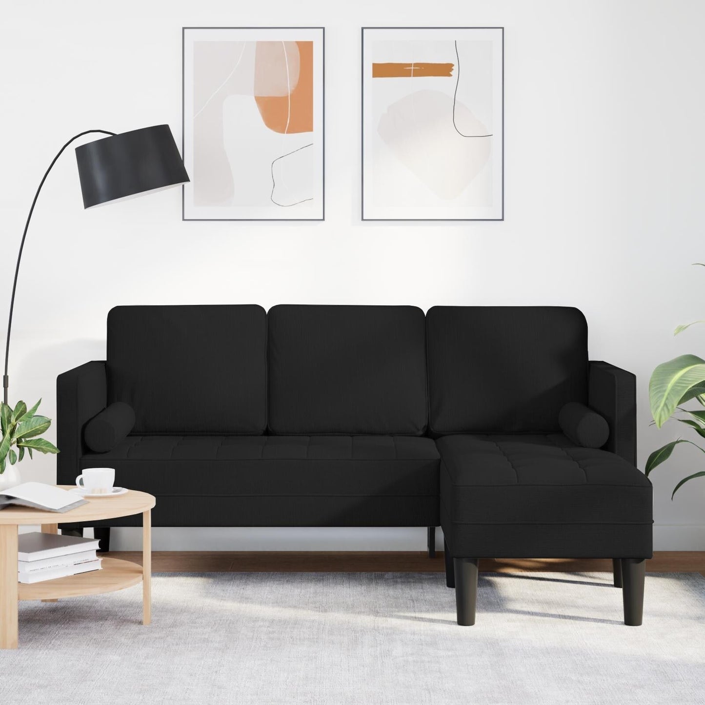 vidaXL Set Divano 2/3 Pezzi con Cuscini Tessuto Nero/Grigio Scuro/Grigio Chiaro - 68,1 x 51,6 x 26,4