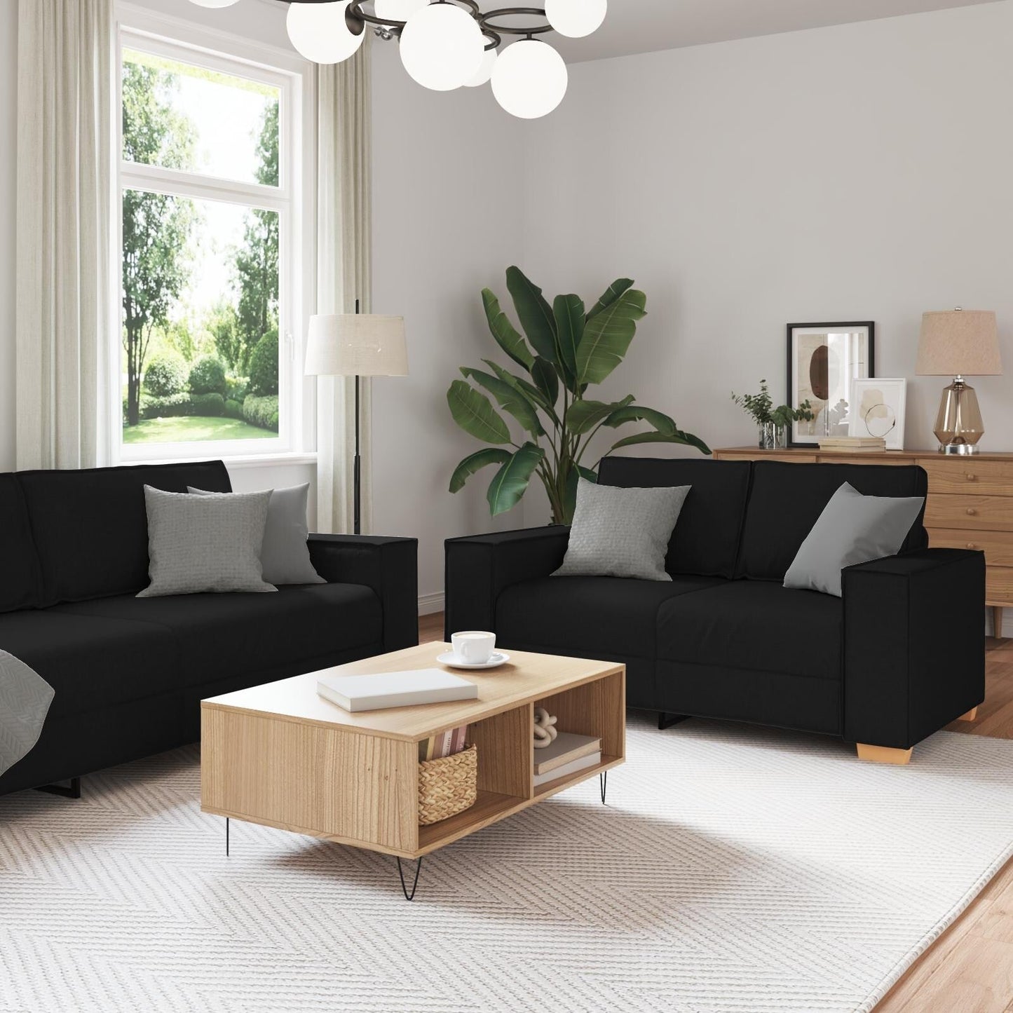 vidaXL Set Divano 3 Pezzi con Cuscini Tessuto Nero/Grigio Scuro - 39 x 30,7 x 33,1