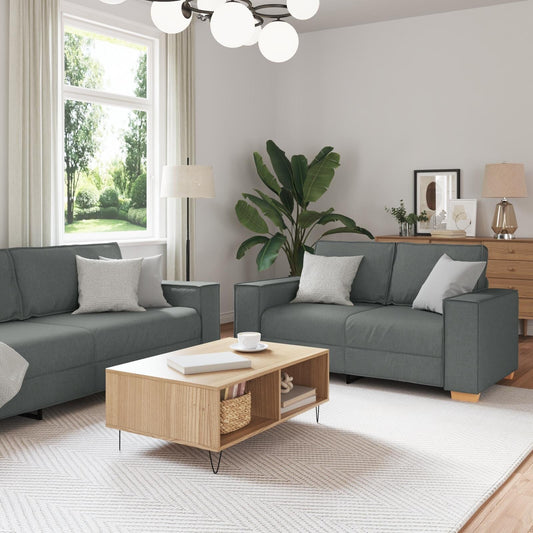 vidaXL Set Divano 3 Pezzi con Cuscini Tessuto Nero/Grigio Scuro - 39 x 30,7 x 33,1