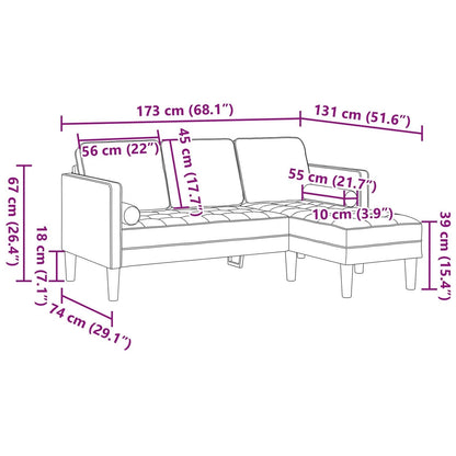 vidaXL Divano da giardino a L in velluto nero/grigio scuro/grigio chiaro - 68,1 x 51,6 x 26,4