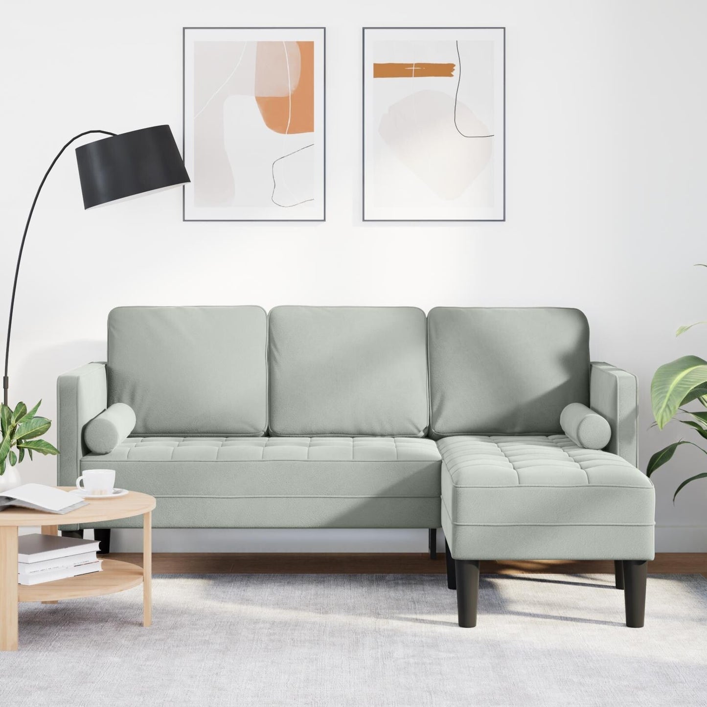vidaXL Divano da giardino a L in velluto nero/grigio scuro/grigio chiaro - 68,1 x 51,6 x 26,4