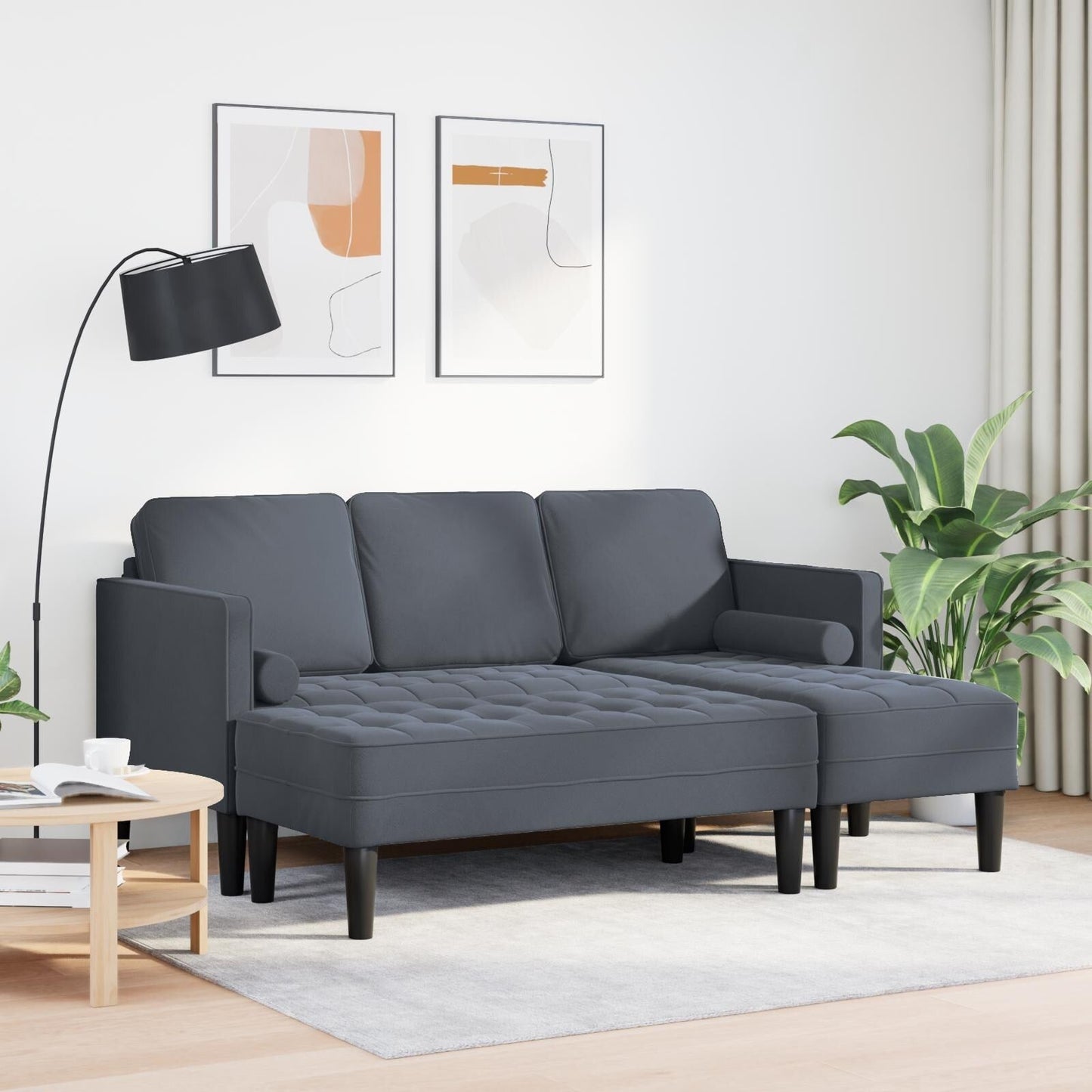 vidaXL Divano da giardino a L in velluto nero/grigio scuro/grigio chiaro - 68,1 x 51,6 x 26,4
