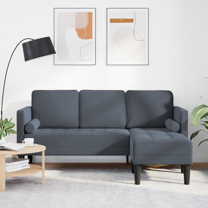 vidaXL Divano da giardino a L in velluto nero/grigio scuro/grigio chiaro - 68,1 x 51,6 x 26,4