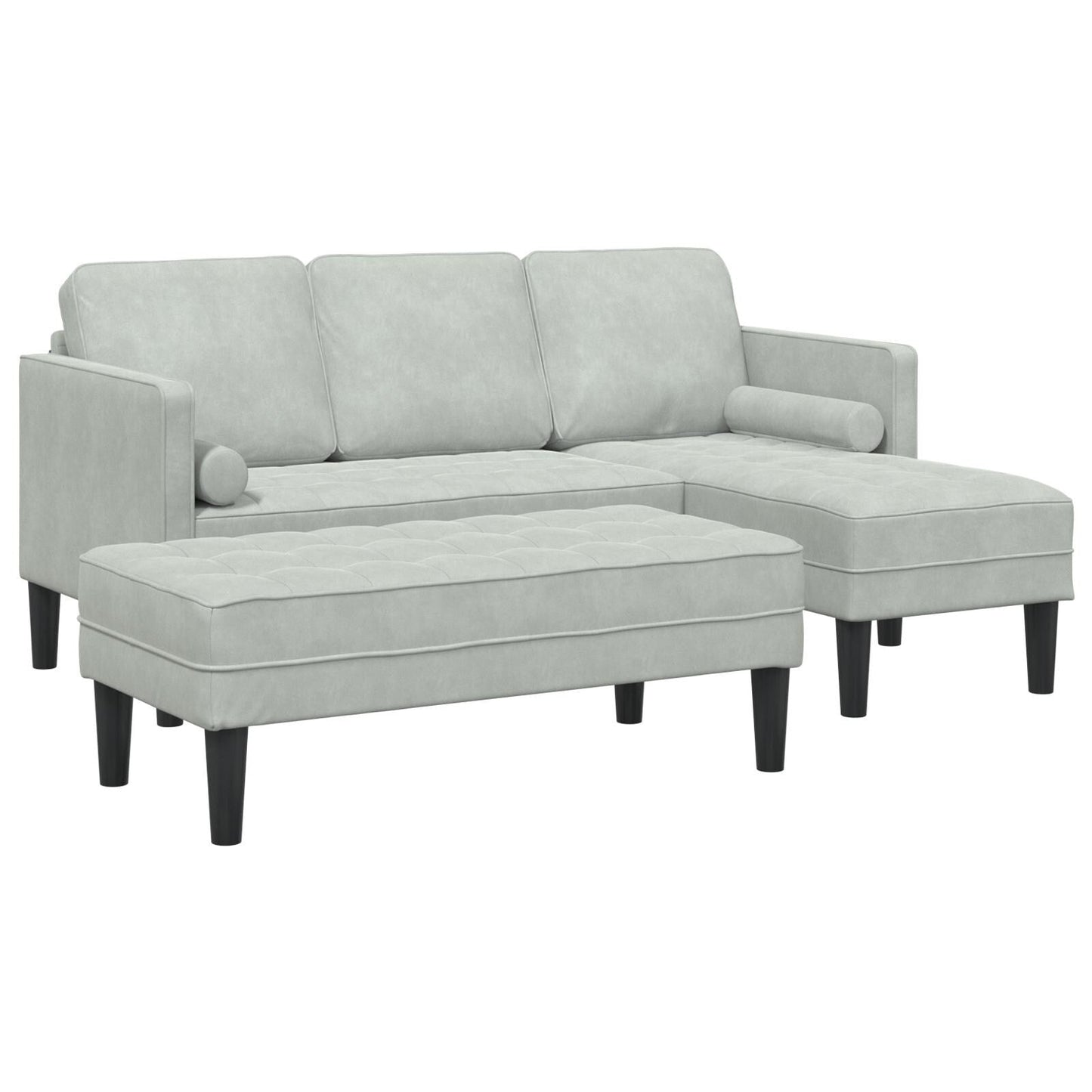 vidaXL Divano da giardino a L in velluto nero/grigio scuro/grigio chiaro - 68,1 x 51,6 x 26,4