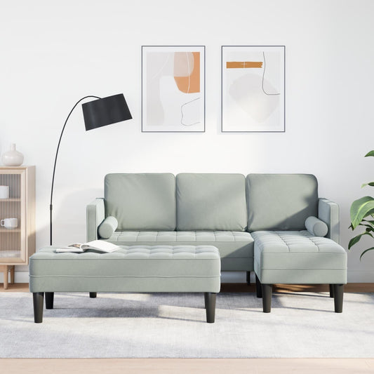 vidaXL Divano da giardino a L in velluto nero/grigio scuro/grigio chiaro - 68,1 x 51,6 x 26,4