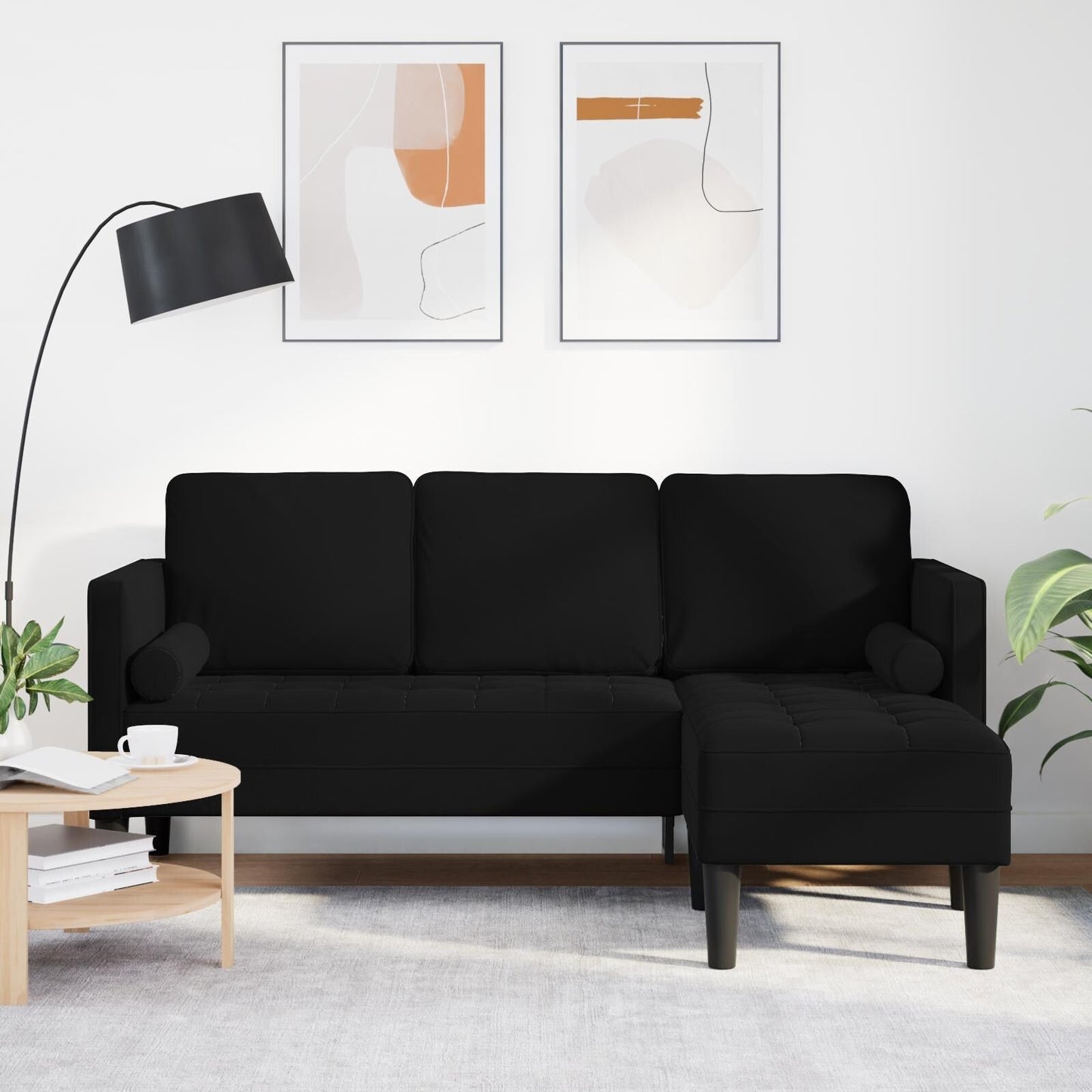 vidaXL Divano da giardino a L in velluto nero/grigio scuro/grigio chiaro - 68,1 x 51,6 x 26,4