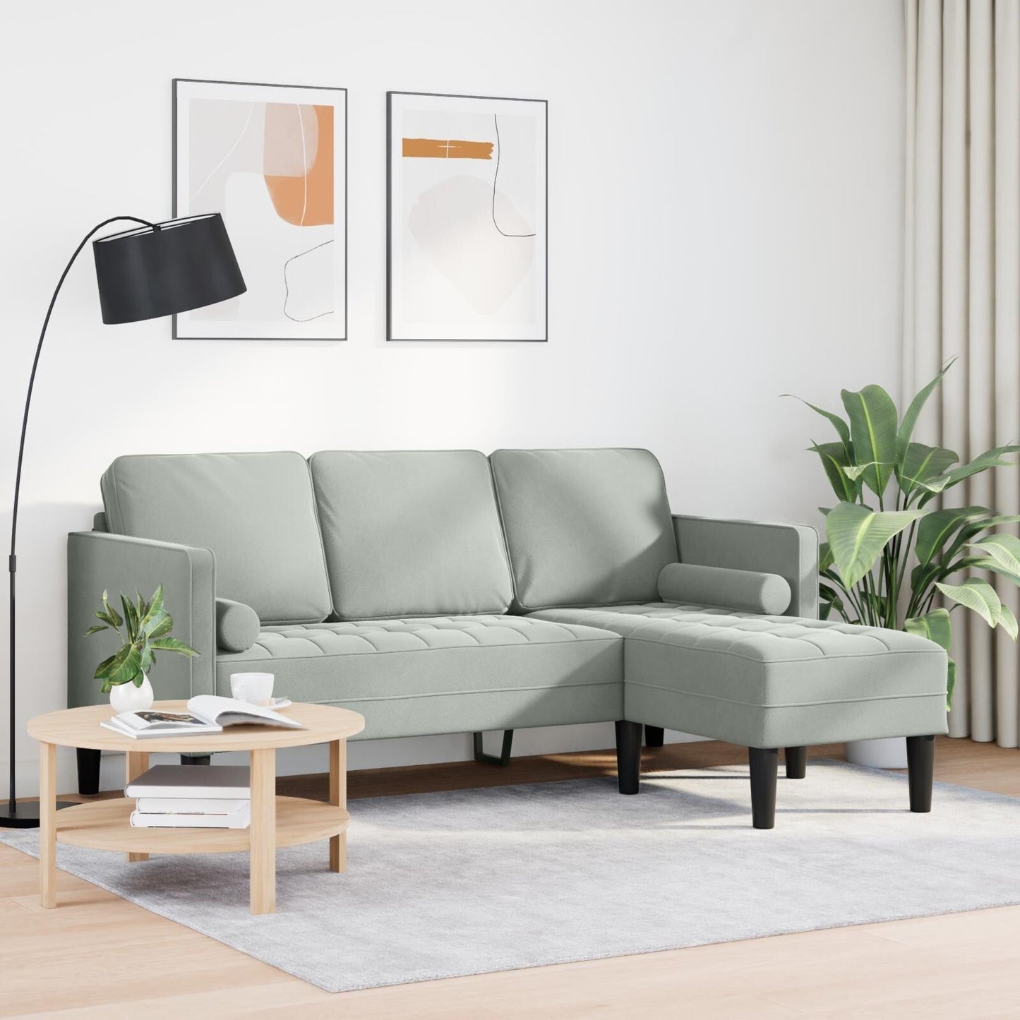 vidaXL Divano da giardino a L in velluto nero/grigio scuro/grigio chiaro - 68,1 x 51,6 x 26,4