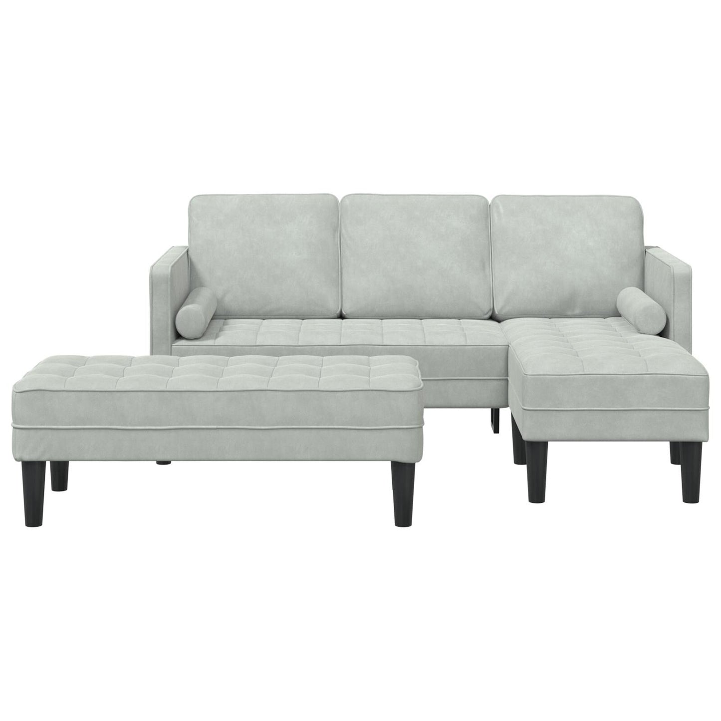 vidaXL Divano da giardino a L in velluto nero/grigio scuro/grigio chiaro - 68,1 x 51,6 x 26,4