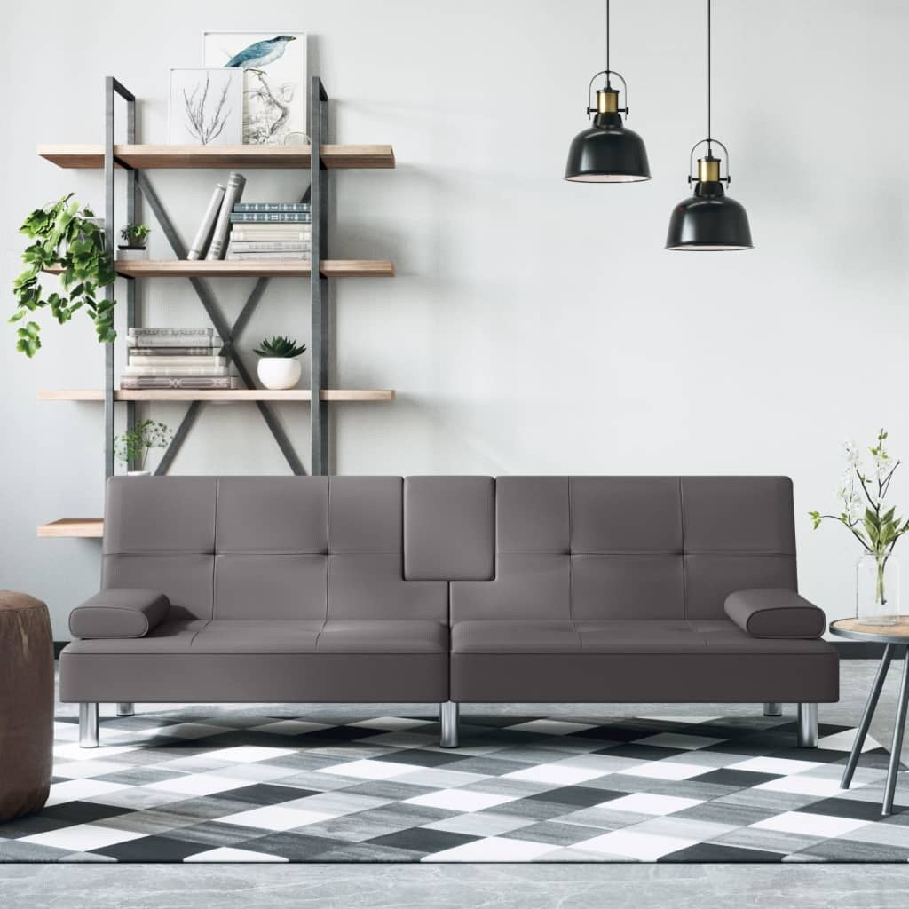 vidaXL Divano Letto Pieghevole con Portabicchieri in Similpelle - 78,7 x 35 x 27,6 cm