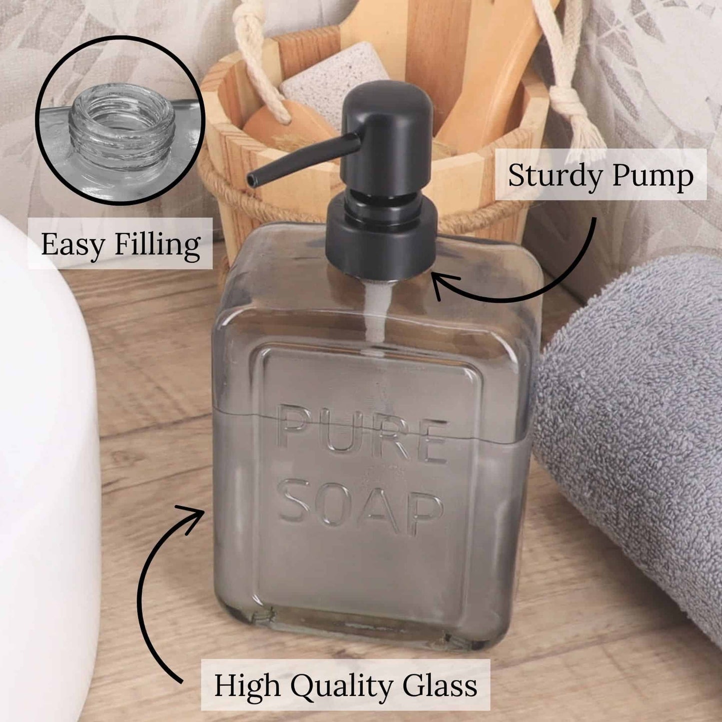 Dispenser di sapone in vetro vintage PURE SOAP 18 FL OZ - 18 Fl Oz